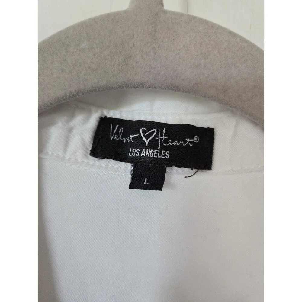 Velvet Heart Women’s White Oversized Button Down Short Sleeve Shirt Top Large - Picture 3 of 5